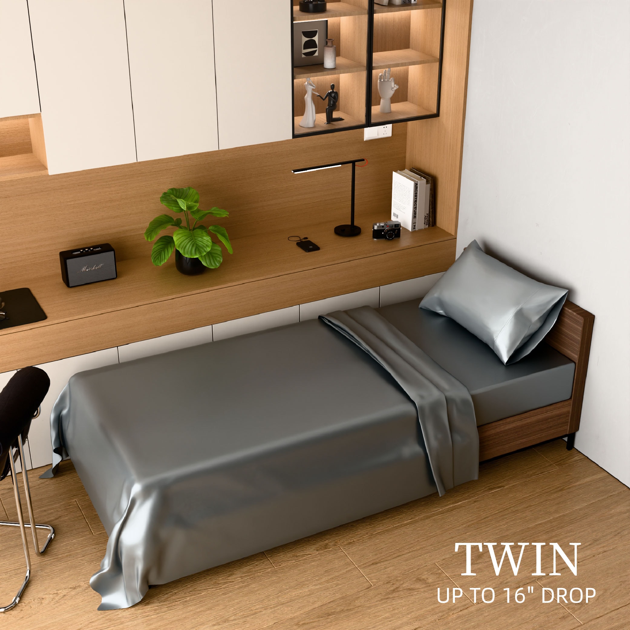 Satin Bed Sheets, Twin Size Sheets Set, 3 Pcs Silky Bedding Set With 15 Inches Deep Pocket For Mattress (Twin, Grey)_voghion.com